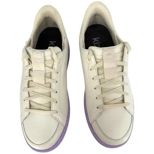 Kizik Women's Sydney Leather Sneakers Cream Purple Slip On Comfort Shoes Sz 8.5