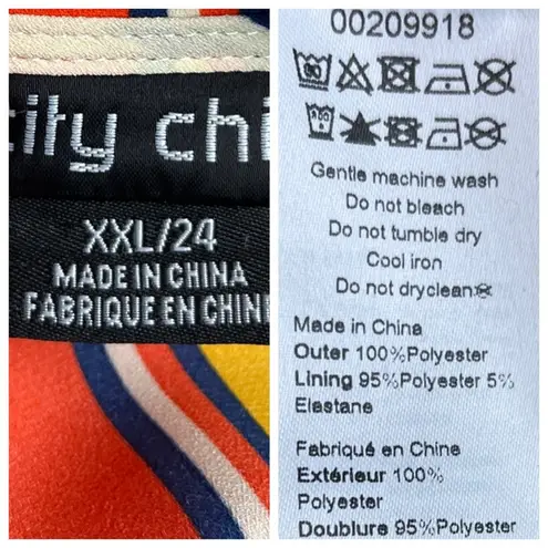 City Chic Wrap Dress Ruffle Sleeve Belted Pink Multi Stripe Women’s Plus Size 24