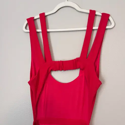 Maeve Anthropologie Open Back Cutout Knit Side Slit Strappy Maxi Dress Red L