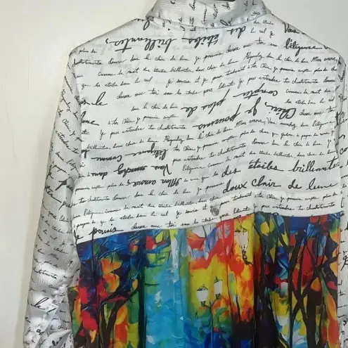 John Mark Multi Color Print Long Sleeve Button Tunic Sz Small (Fits Larger) White