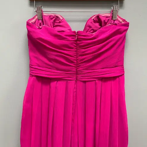 Badgley Mischka Collection Magenta Fluorescent Chiffon Strapless Gown 10
