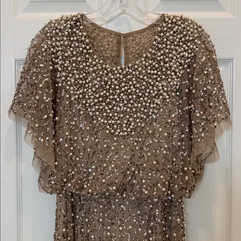 Mac Duggal NWT 14523 Beige Beaded Mesh Cape Gown Size 6