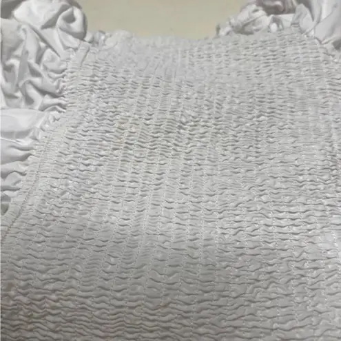 English Factory White Smocked Ruffle Cropped Top Blouse Small
