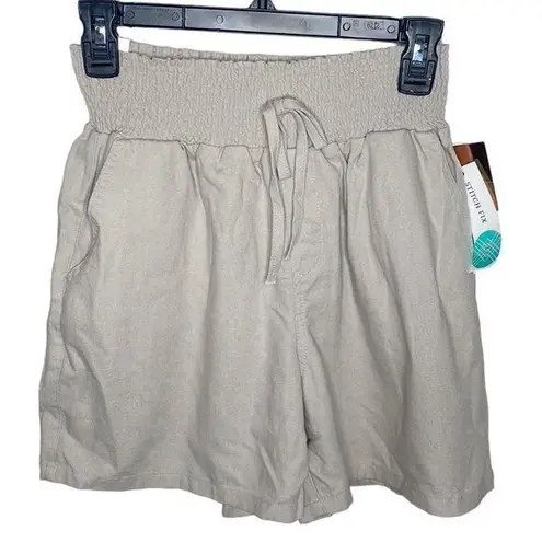 One5One Stitch Fix Linen blend high waist pull on shorts natural hue size S Tan