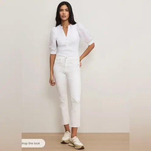 Veronica Beard Carly Raw Hem High Rise Kick Flare Cropped Jeans in White Sz 29