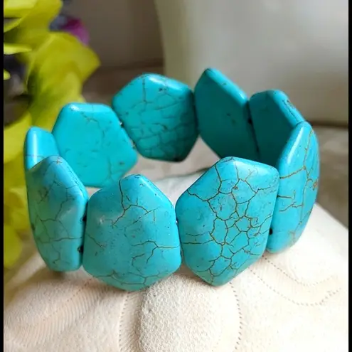 Boho Turquoise Crackle Stone Necklace Set Blue