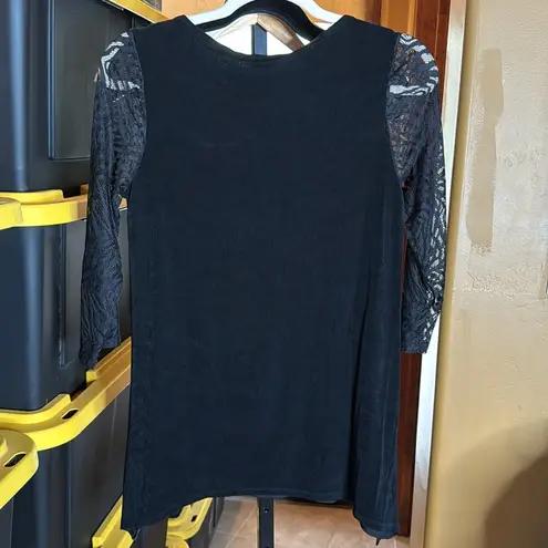 Chico's Chico’s Travelers Collection Stretch Black Lace 3/4 Slvs Tunic Size Small (0)