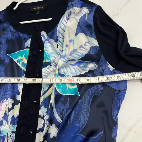 St. John watercolor printed Floral silk panel wool cashmere blend cardigan set XL