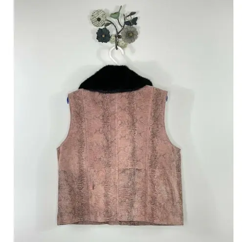 Lisa International Vest Leather Detachable Faux Fur Collar Snake Print Large