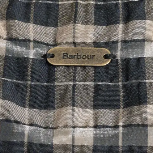 Barbour Lorelie Top Praline Plaid V-neck Seersucker Puff Sleeves 8 New