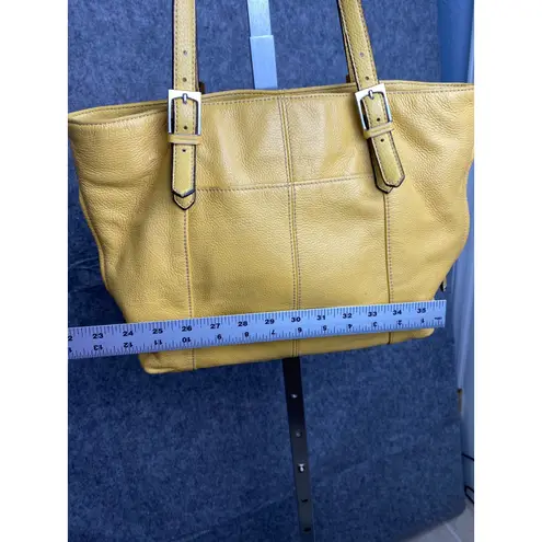 Tignanello Yellow Leather Tote Bag Pebbled Shoulder Purse Tassel Buckle Style