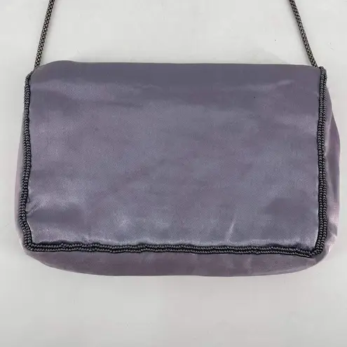 Vintage Women's Chain Strap Beaded Flap Front Shoulder Bag Purple clutch Medium