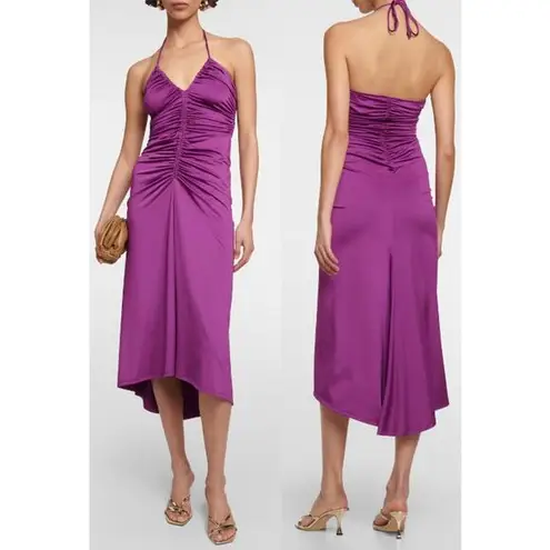 Veronica Beard Saskia Satin Ruched Halter Midi Dress Dark Violet Women's Size 2