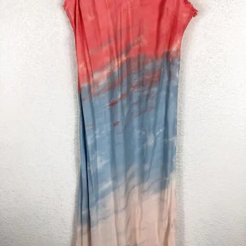 Bella Dahl Poppy Fray Cami Slip Midi Dress Small Tie Dye Pink Blue Lightweight