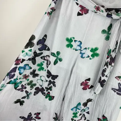 Y2K Gauzey Flowy Butterfly Wide Leg Crop Pants Sz S/M High Rise Tie Front Blue Size M