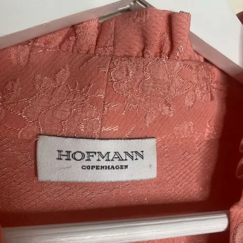 Hofmann Copenhagen Camille Vivid Pink Designer Puff Sleeve Mini Wrap Dress 34