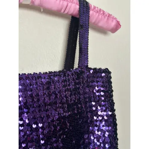 Vintage Small Partique Disco All over Sequin Purple Tank Top Party Club ILGQU