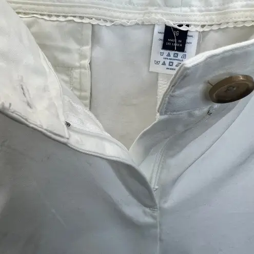 Lands' End Cropped Pants Flat Front Crop Leg Pocket Cotton Basic White Size 16