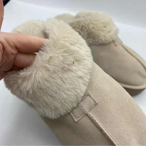 secret treasures Cozy Cream Faux Fur Genuine Suede Slippers slip on mule size 9