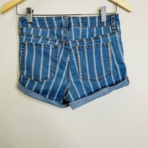 PacSun  Super Stretch Shortie Short 27 Blue Stripe Denim Rolled Cuffs High Rise