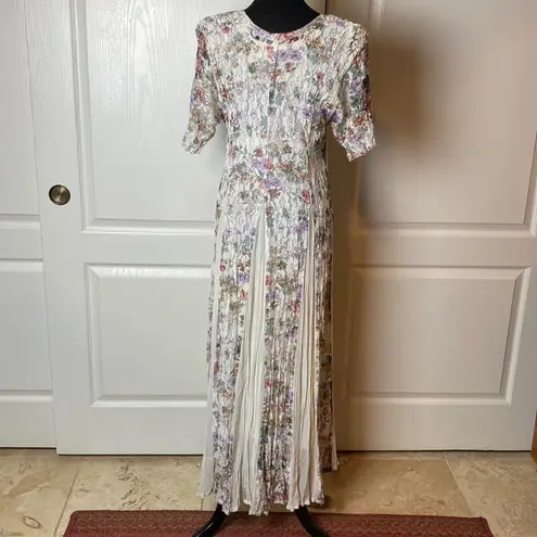 80s VINTAGE PLEATED MODEST FLORAL COTTAGE CORE CHURCH DRESS Blue