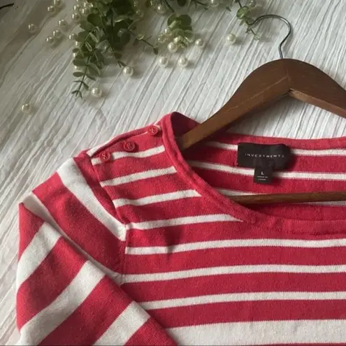 Investments · Medium · Pink White Striped Sweater · Crewneck Pullover Soft Knit