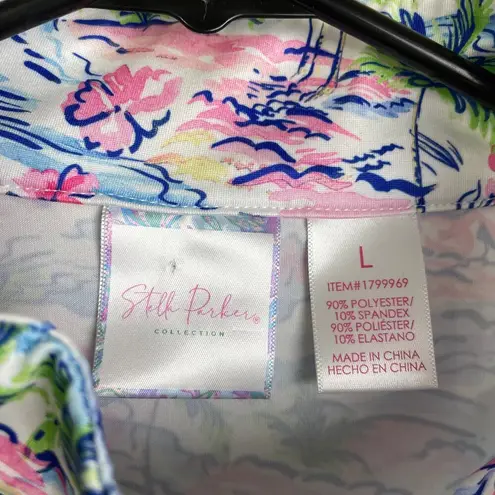 Stella Parker Pink Top Large Long Sleeve 1/4 Zip Floral UPF Golf Hiking Stretch Blue