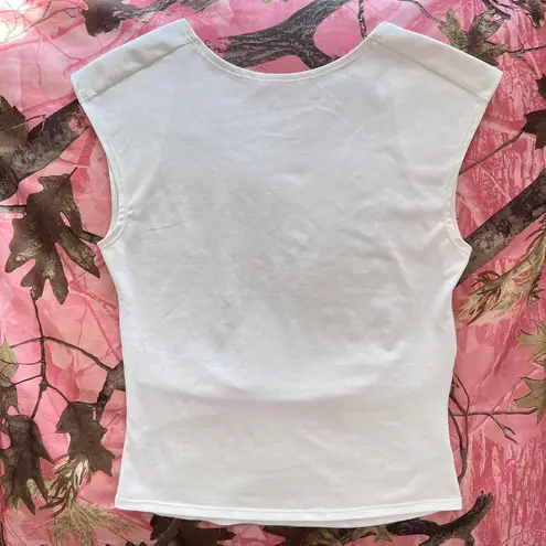 y2k white backless short sleeve top