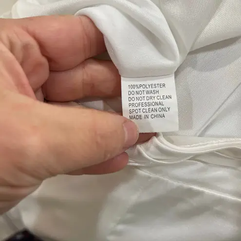 Mac Duggal Satin Ruffle High Low Gown Deep V Long Sleeve Formal Wedding 10