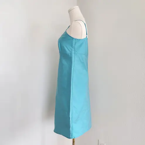 Frances Valentine Shiny Teal Empire Waist Slip Dress Adjustable Straps Y2K XS Blue