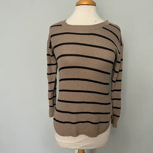 PaperMoon Tan Black Stripe Knit Crewneck Pullover Sweater