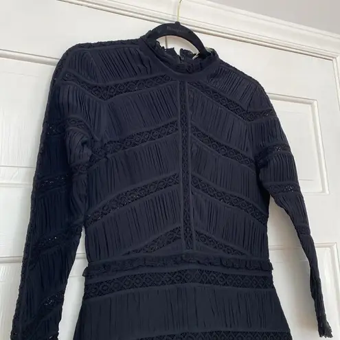 Ulla Johnson Stunning Black Lace Silk Kitty Dress Size 4 Pleated Cutouts Mini