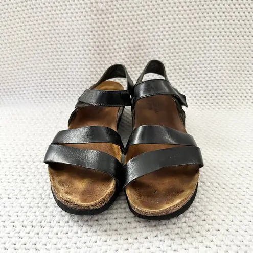 Naot Kayla Black Matte Leather Strappy Corkbed Low Platform Wedge Sandals 41 L10 Size 10