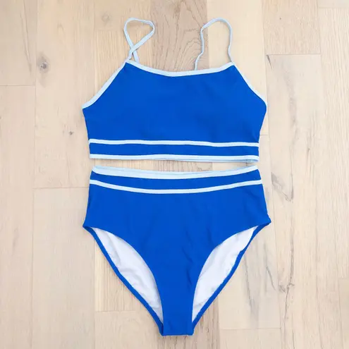 Womens Bikini Set Size L Blue High Waist Sporty Swimwear Coastal Summer Beach Size L