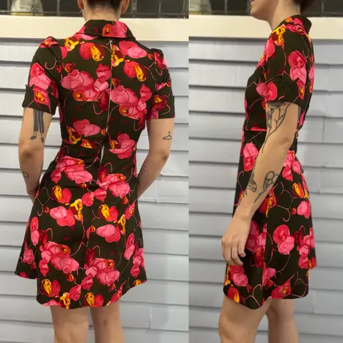 Vintage 70s Floral Watercolor Fit Flare Mini Dress Multiple