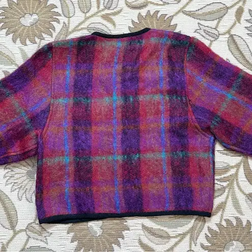 Vintage Wool Sweater Cardigan Colorful Plaid Mohair Jacket Tony Lambert L Large Red
