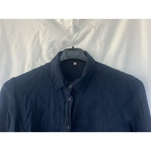 Zyga 100% Linen Blue Button Up Shirt Women’s 42 Eyelet Resort Vacation Coastal Size undefined