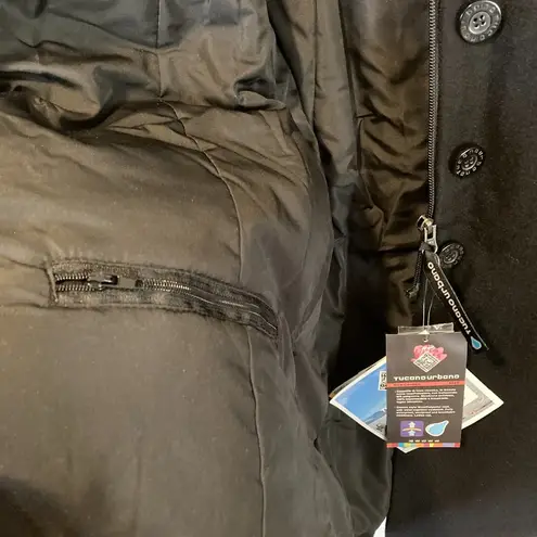 Tuscano Urbano women's size 40 IT thermal wool blend windproof long moto jacket Black