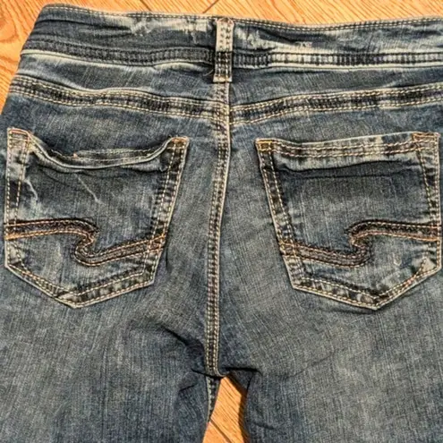 Silver Jeans Girlfriend Size 27 x 29 Skinny Ripped Acid Wash Raw Hem Denim