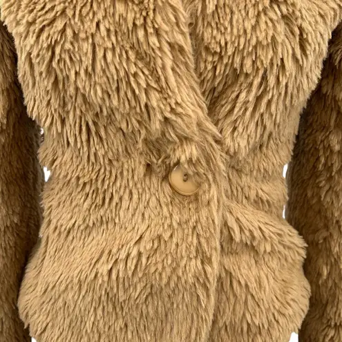 Betsey Johnson  Vintage 1990's Teddy Crop Faux Fur Jacket Tan Brown‎ Size 2