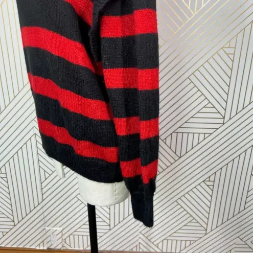 ZARA  Striped Sweater with Tulle Neck Red‎ Black Size Medium