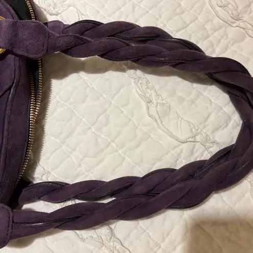 Valentino Garavani Eggplant Purple Suede Large Tote Bag with Gold Hardware