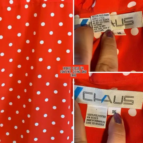 CHAUS NEW YORK VINTAGE 1980'S CHAUS RED WITH WHITE POLKA DOTS BUTTON FRONT BLOUSE (16)