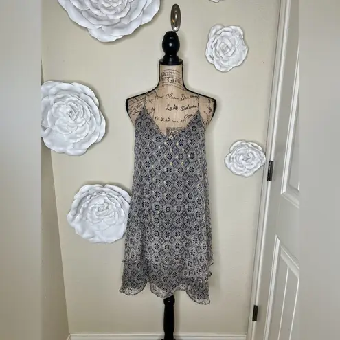 Lavender Brown NTM: , Black & Cream Print with Gold Threads Mini Dress Sz L