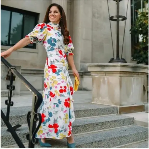 Rixo x Target Women’s White Floral Mock Neck Ruffle Midi Dress Size 2