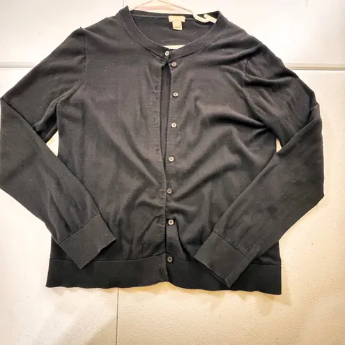 J Crew The Caryn Cardigan Black Button Front 100% Cotton Women's Size L Size L