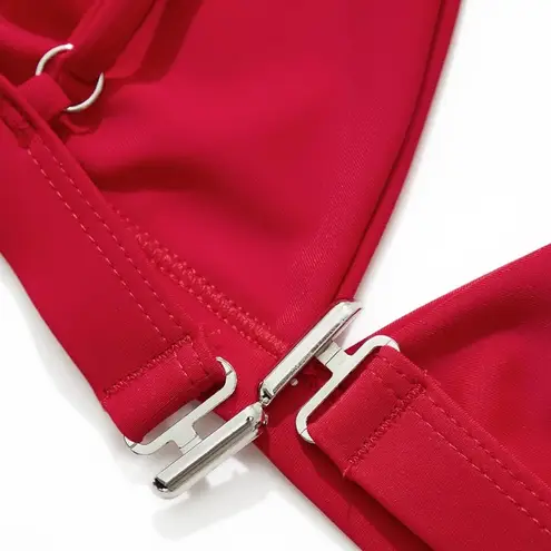 SUUKSESS New Women High Waisted High Cut Bikini Triangle Two Piece Swimsuit M Red Size M