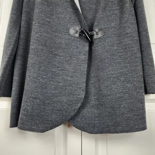 Ellen Tracy Hooded Cardigan Merino Wool Blend Sweater Toggle Charcoal Grey Sz M