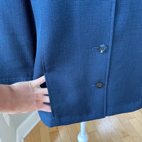 Vintage Alfred Dunner Minimalist Navy Blue Woven Swing Jacket Contrast Stitch Size 10