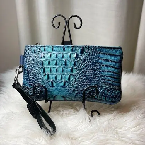 Boutique Blue Crocodile embossed large wristlet with wallet insert